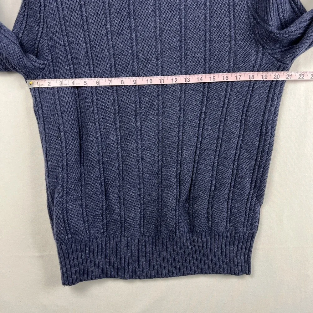 Banana Republic Sweater mens Sz L Merino Wool Henley Mock Neck 1/4  button Blue